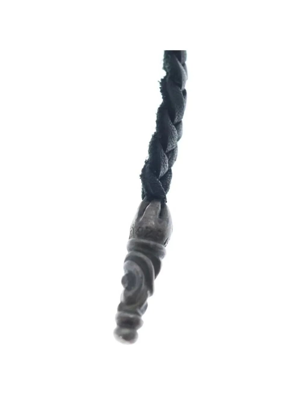 Chrome Hearts Leather Braid Scroll Blade Silver Necklace